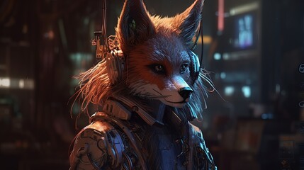 hacker fox, digital art illustration, Generative AI