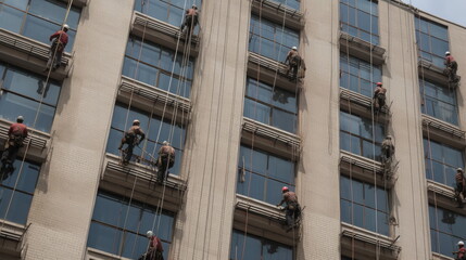 Wall Mural - workers working at heights on buildings