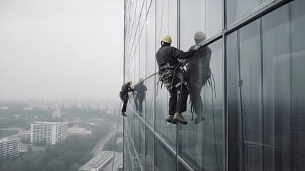 Wall Mural - workers working at heights on buildings