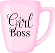 © Daaridna - Inspirational pink mug with text Girl Boss isolated on white background in flat cartoon style.