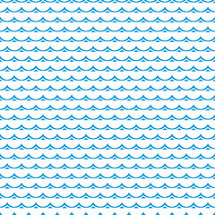 Poster - Sea and ocean blue waves seamless pattern. Textile nature seamless background, fabric nautical or summer vector wallpaper or wrapping paper marine print pattern with blue water spiky line waves