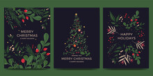 Christmas Card Set With Nature, Flower And Plant