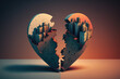 Heart shaped apartment is torn in half. Concept division of jointly acquired property in marriage, separation of house during divorce of family, generative AI