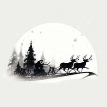 Silhouette Of Santa Claus With His Sleigh Isolated Vector Illustration On White Background For Logo, Graphic Design, Advertising, And Marketing. Generative Ai