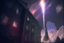 Spacecraft Launching From A Deserted City, Sci-fi Illustration. Fantasy Concept , Illustration Painting. Generative AI