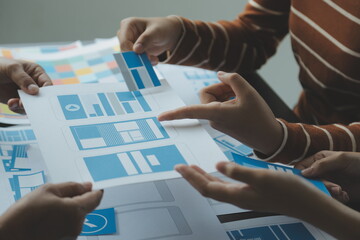 ux Graphic designer creative sketch planning application process development prototype wireframe for web mobile phone . User experience concept.