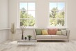 © AntonSh - Bright interior design with modern furniture and summer landscape in window. 3D illustration
