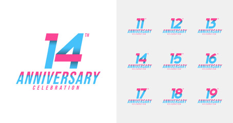 Wall Mural - Set of anniversary logo with pop color for happy moment. Sport and digital concept celebration year vector template