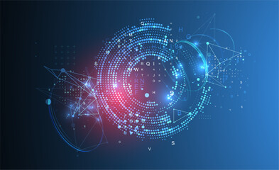 Wall Mural - halftone science background with connecting dots and lines. digital data visualization.