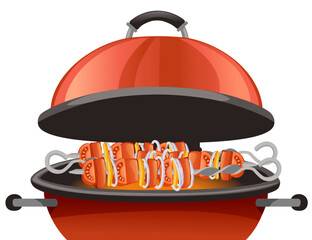 BBQ grill with cooking equipment vector illustration on white background