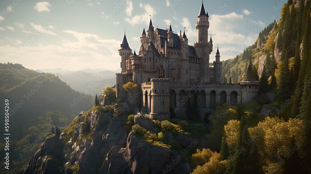 Majestic castle perched on a rocky outcrop - Generative AI, AI ...