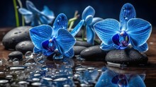 Spa Natural Background And Blue Orchids. Generative AI