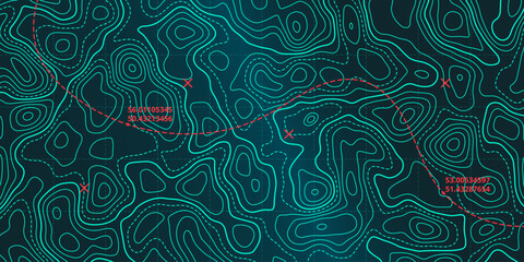ocean topographic line map with curvy wave isolines vector illustration. sea depth topographic lands
