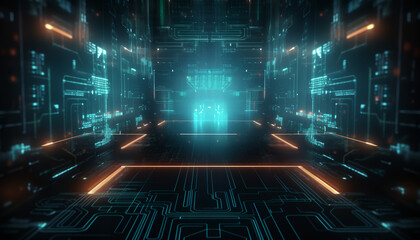 Abstract technology background. circuit dots, lines and  binary data. Generative AI