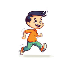 Wall Mural - Cute little boy run and happy cartoon flat character vector illustration