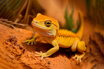 Wall Mural - Yellow lizard dragon on stone