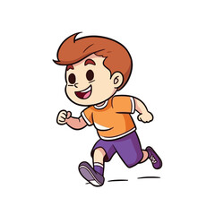 Wall Mural - Cute little boy run and happy cartoon flat character vector illustration