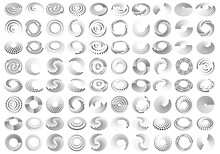 Circle Dotted Speed Lines. Abstract Round Halftone Circle Frames, Rotating Dotted Circle Shapes. Big Collection Of Round Logos.