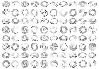 circle dotted speed lines. abstract round halftone circle frames, rotating dotted circle shapes. big
