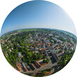 Augsburgs Stadtteil Göggingen von oben, Little Planet-Ansicht, freigestellt