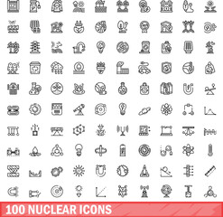 Wall Mural - 100 nuclear icons set. outline illustration of 100 nuclear icons vector set isolated on white backgr