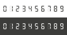 Calculator Digital Numbers. Digital Clock Number. Set Black And White Electronic Figures. Counter, Clock, Calculator Mockup. Led Digit Set. Electronic Figure. Vector Illustration
