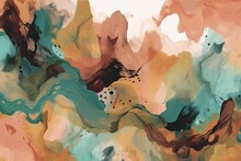 Fluid Abstract Background With An Energetic Feel Using Earth Colors. Watercolor Painterly Artistic Style.  Generative AI. 