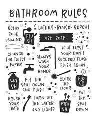 Bathroom Rules Quotes. Toilet usage rules.  It can use for public, private place, corporate office. Wording Design, Lettering Design, Home Decor.