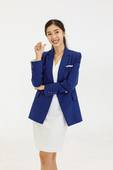 portrait closeup isolated cutout shot of asian cheerful happy professional successful female busines