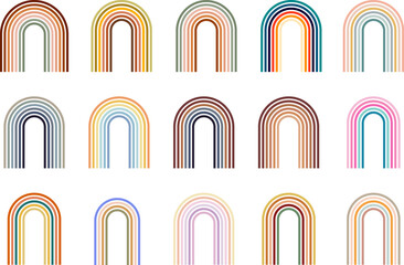 Wall Mural - Collection retro rainbow shapes with colorful lines
