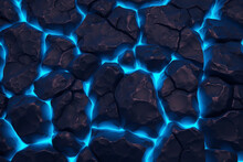 Cracked Ground With Blue Energy. Illustration Of Rocks With Blue Lava. Game Asset