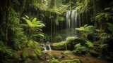 Fototapeta Sawanna - waterfall in a tropical wild. Creative resource, AI Generated
