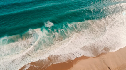 Wall Mural - Aerial view of a wild beach with turquoise water. Generative AI