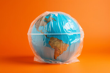 Wall Mural - Earth wrapped in a plastic bag. global environment concept. Generative ai Generative AI