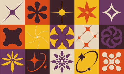Leinwandbilder - Abstract geometric brutalism design vector pattern made with simple different shapes and forms, artwork composition of bold graphics elements, useful for web design, poster art