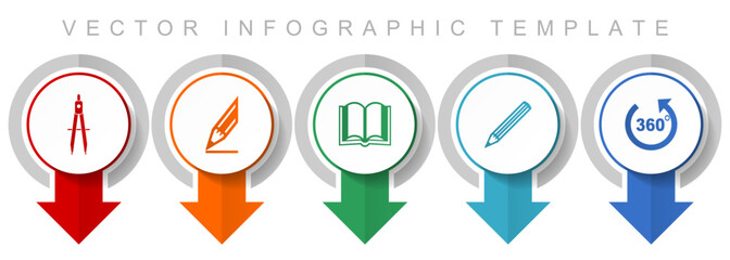 Poster - Education icon set, miscellaneous pointer icons such as calipers, pencil, book and 360 degree for web design and mobile applications,  business infographic vector template
