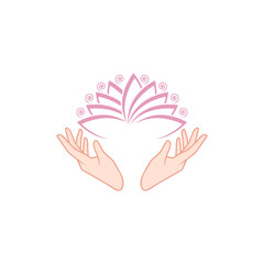 Wall Mural - Female hand with lotus logo icon isolated on transparent background