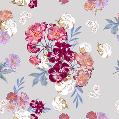 Poster - Beautiful seamless vector pattern with vintage flowers