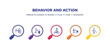 set of behavior and action filled icons. behavior and action filled icons with infographic template. flat icons such as man eating, prune hedge, man riding bicylce, man with, blindman with cane