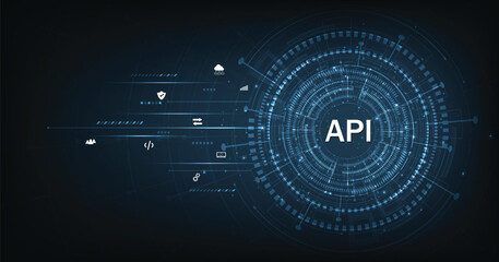 Leinwandbilder - Application Programming Interface (API) on blue background. Software development tools, information technology, modern technology, internet.	