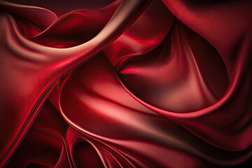 ai generated beautiful elegant red soft silk satin fabric background with waves and folds