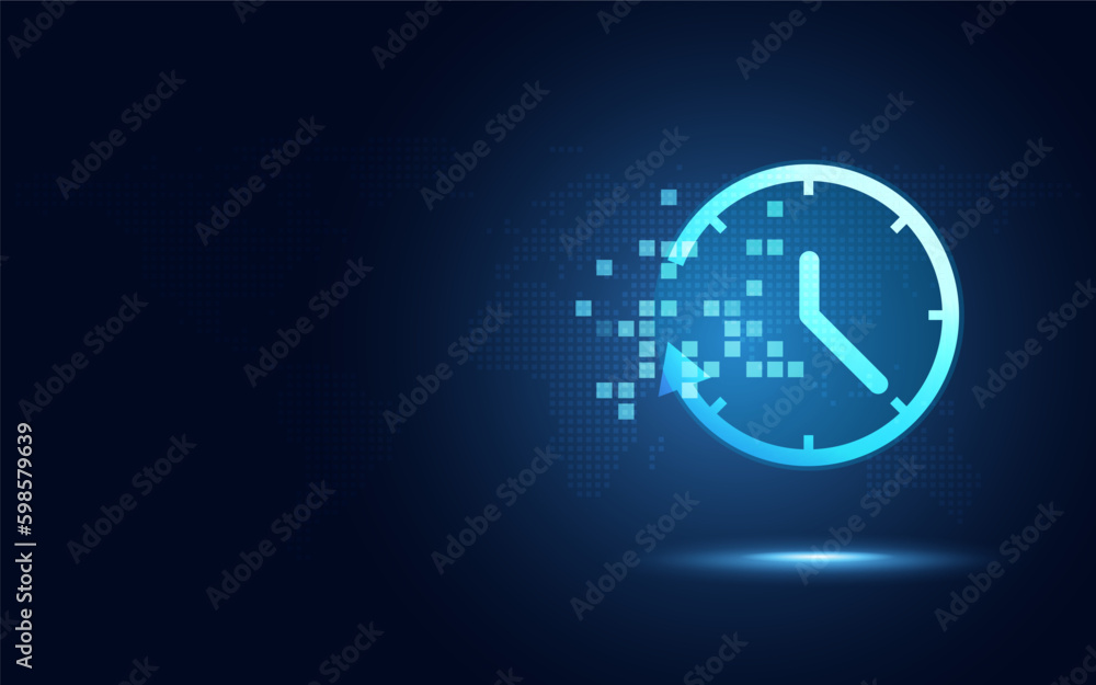 Futuristic time clock hand and clock face digital transformation ...