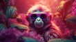 © imagemir - Beautiful portrait monkey design. Happy beautiful background. Fashion poster. Isolated . Smile face. Color background. Fashion style.