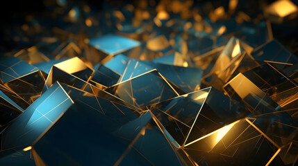 Digital technology blue gold metal geometric abstract poster web page PPT background
