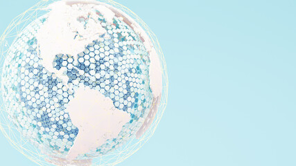 3d model of the globe of Earth with a network of connections. North and South America.