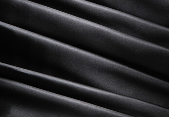 Horizontal lines of silk fabric, black abstract background of satin fabric.