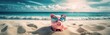 © hazwan - Piggy bank wearing sunglasses chilling at the beach, save money for vacation concept. Generative AI