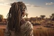 © Deivison - Landscape with African woman with dreadlocks, African savannah in the background, cultural concept. Generative AI