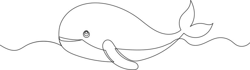 Wall Mural - whale drawing in one continuous line isolated