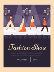 Wall Mural - Fashion week show banner or poster mockup design flat vector illustration.